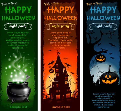 halloween night banner vector set