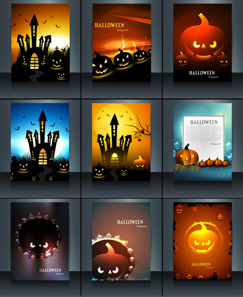 halloween party 9 brochure collection reflection presentation bright colorful vector design