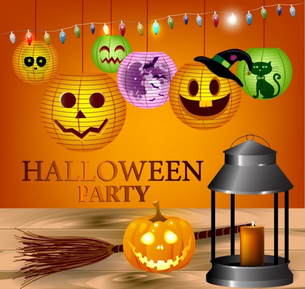 halloween party banner bright pumpkin lanterns decoration