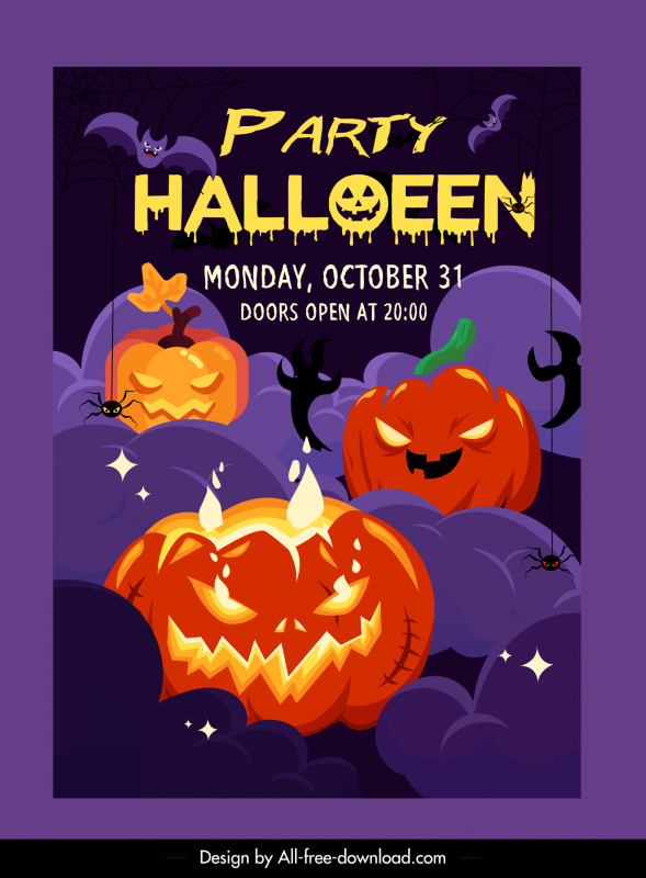 halloween party poster template horror frightening pumpkins spiders bats decor