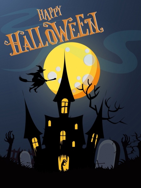 Halloween poster moonlight scary darkness scene decoration Free vector in Adobe Illustrator ai 