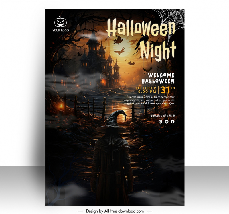 halloween poster template dark frightening design 