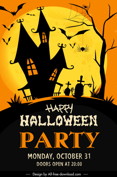 halloween poster template scary castle spiders bats tombs