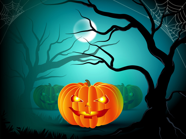 halloween pumpkin spider trees moon silhouette