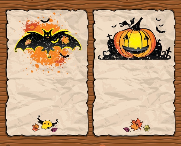 halloween background templates bat pumpkin icons retro paper