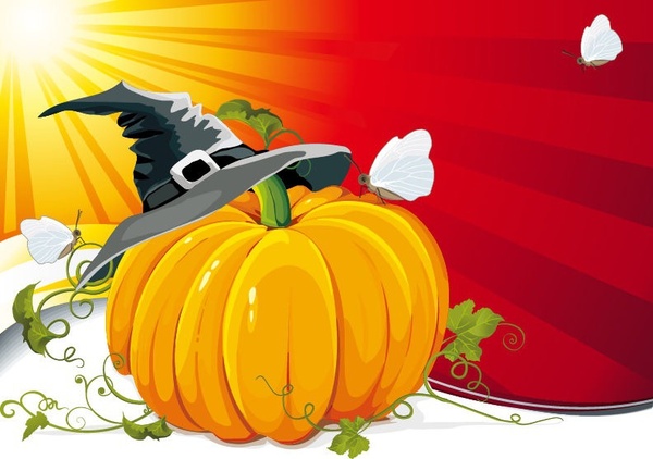 Halloween Pumpkin with Ray Background Vector Illustration