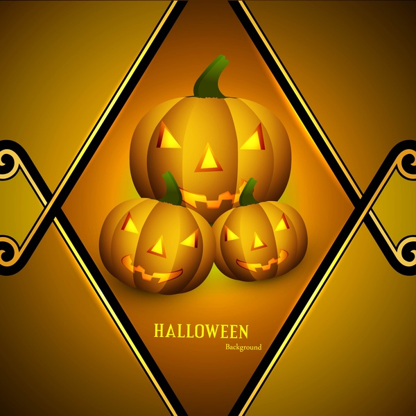 halloween scary yellow pumpkins card background vector