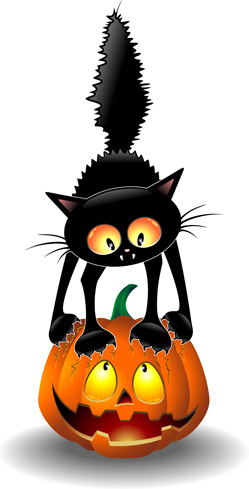 halloween spooky pumpkins and cat vector