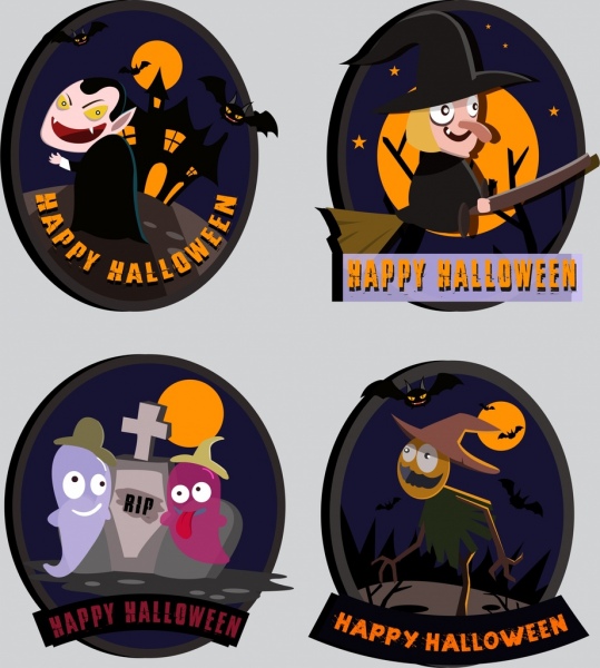 halloween stickers collection cute design scary icons decor
