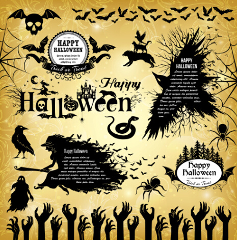 halloween text frame with design elements vector