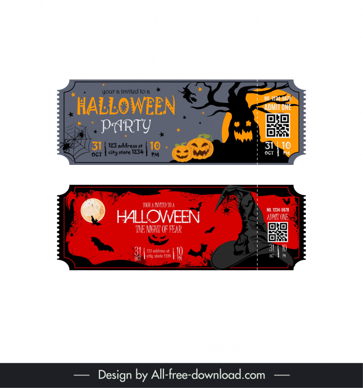 halloween tickets template flat dark horrible elements