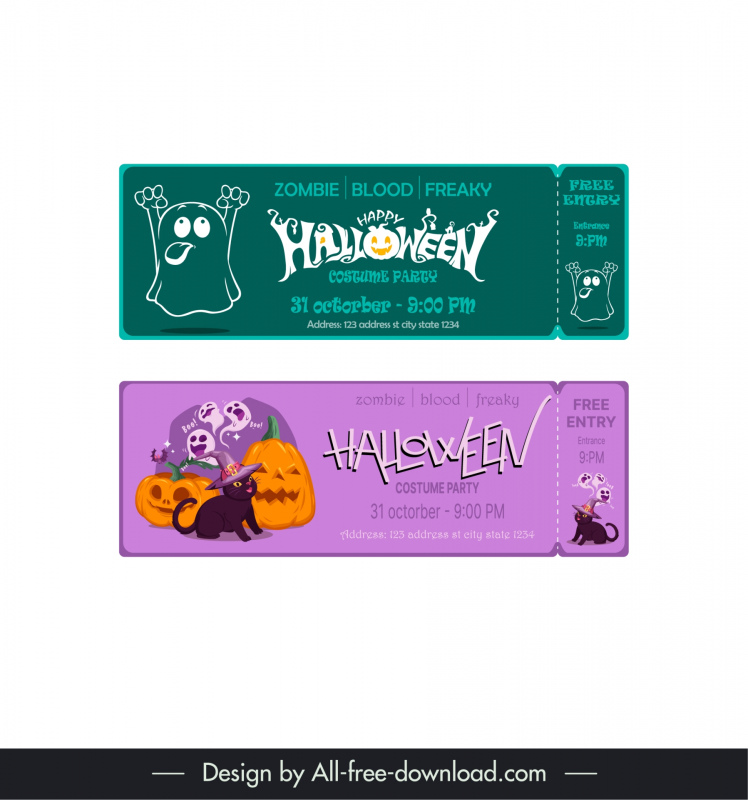 halloween tickets templates funny dynamic cartoon characters