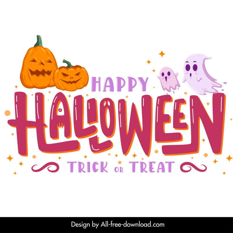 halloween typography design elements cute pumpkin ghost