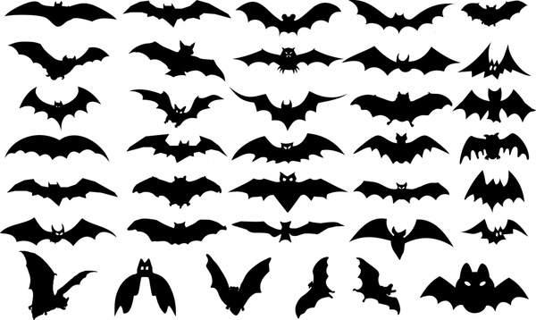 halloween design elements bats icons silhouettes design 