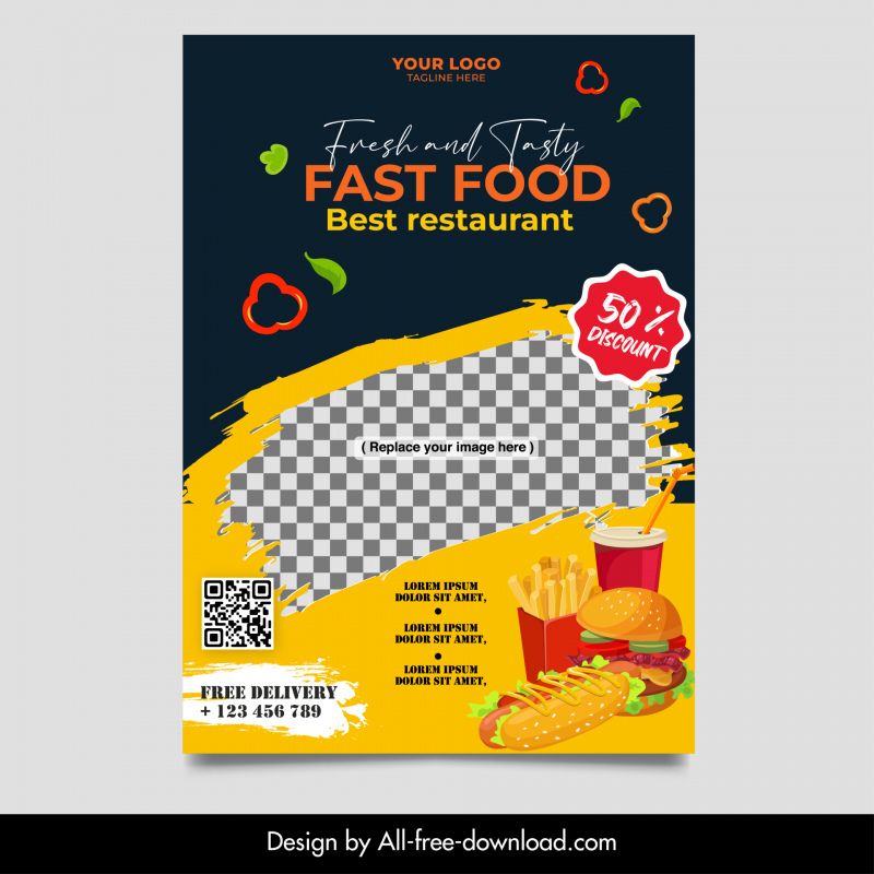 hamburger restaurant flyer template contrast dynamic ingredients