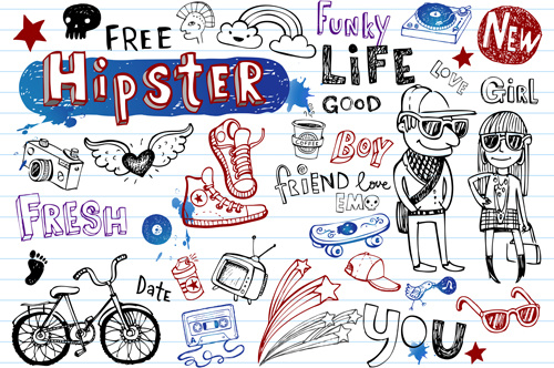 hand drawing hipster elements vector illustration