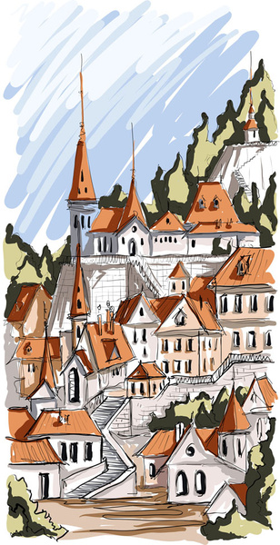 hand drawing town creative vector