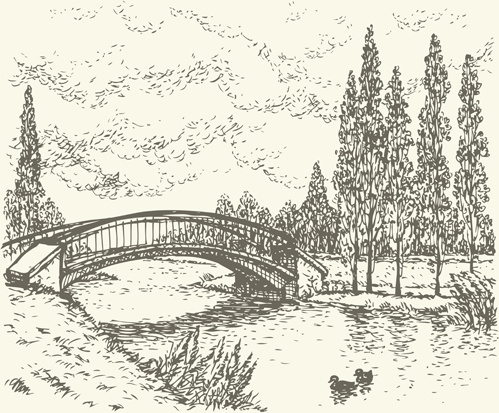 hand drawn bridges retro style vector