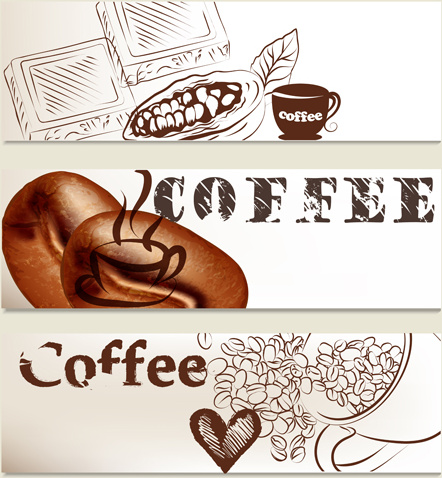 hand drawn coffee banner elements vector