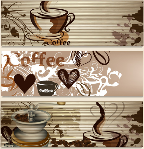 hand drawn coffee banner elements vector