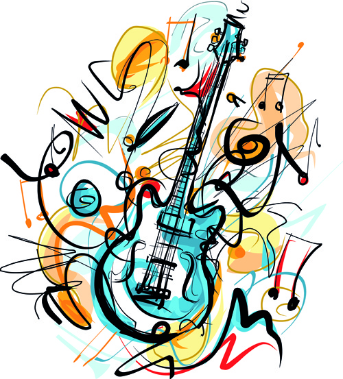 hand drawn colored musical instruments vector 