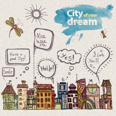 hand drawn dreams city design vector