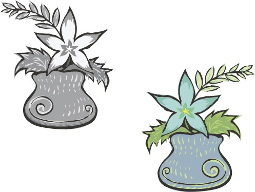 hand drawn flowers in pot vector