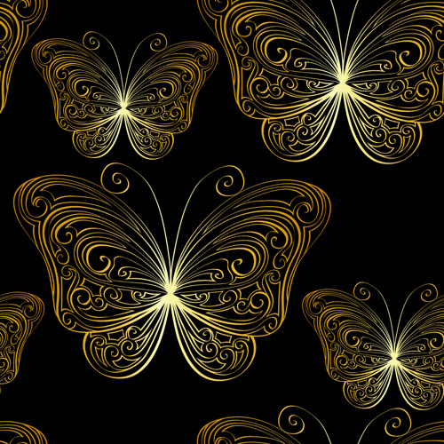 hand drawn golden butterfly vector 