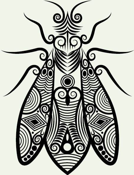 hand drawn housefly decoration pattern vector 