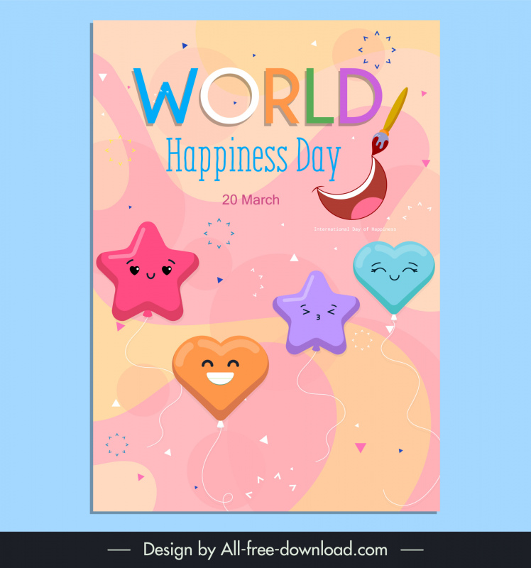 hand drawn international day of happiness poster template cute emotional faces