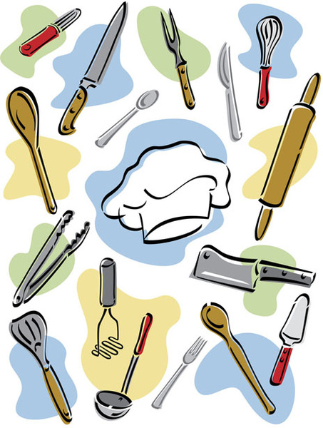 hand drawn kitchen tools design vector
