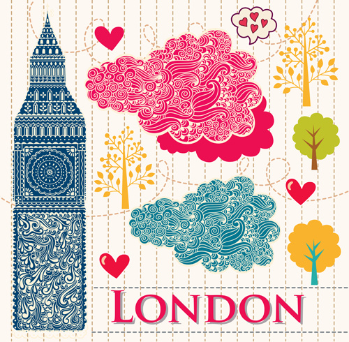 hand drawn london romantic elements vector