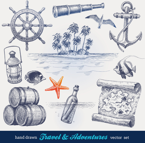 hand drawn nautical objects vector