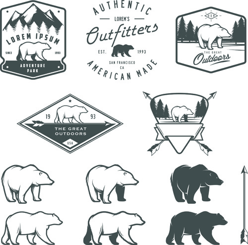 hand drawn polar bear logos vector 