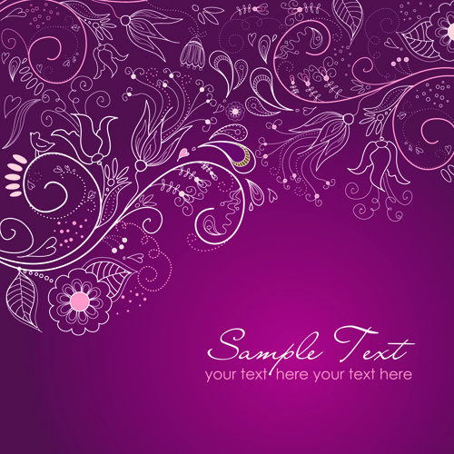 hand drawn purple floral backgrounds vector