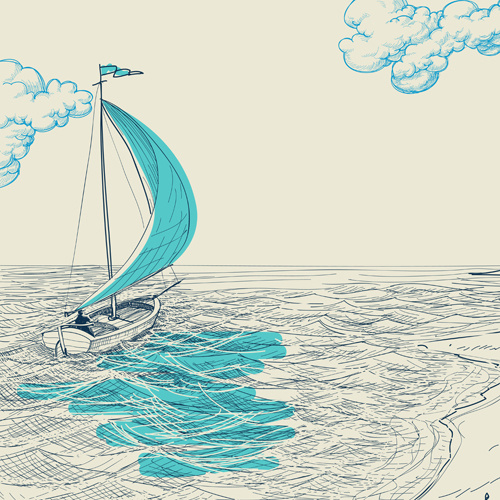 hand drawn sailboat vector