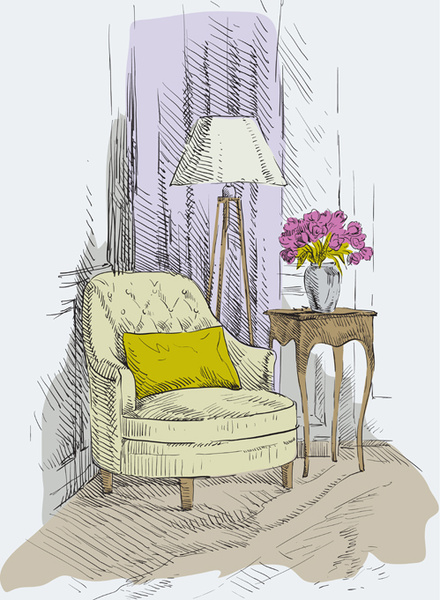 hand drawn sofa armchairs vector graphics