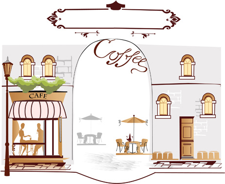 hand drawn street cafe elements vector set