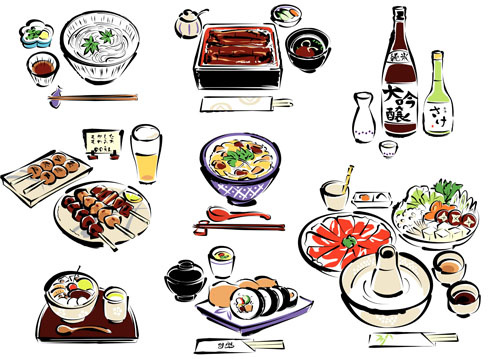 hand drawn sushi elements creative vector