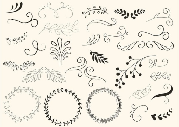 hand drawn swirls and wreath vectors