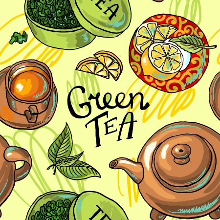 hand drawn tea time vector background