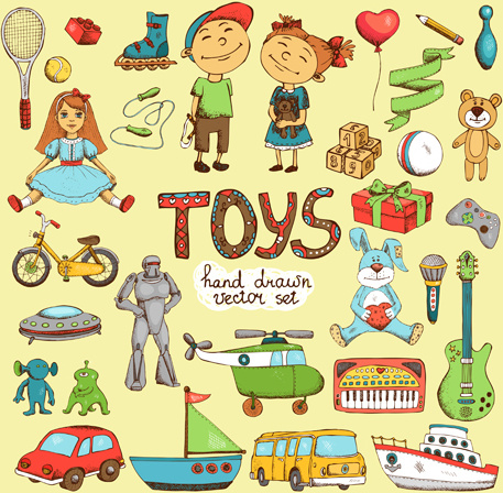 hand drawn toys elements vector
