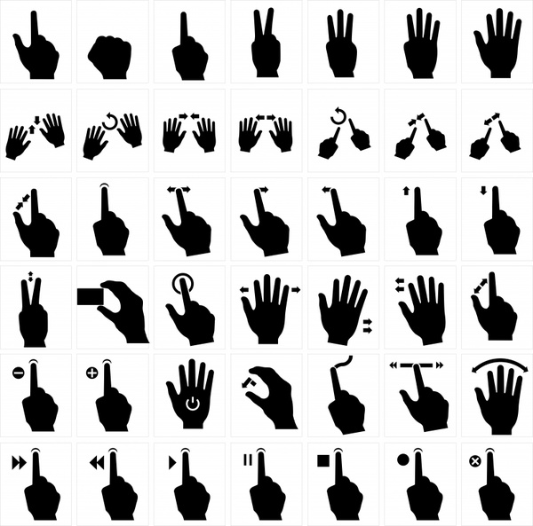 hand signs collection flat black silhouette design