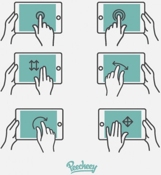 hand gestures for touchscreen mobile devices flat design