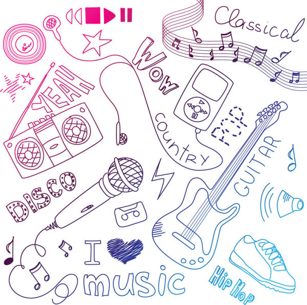 hand painted music elements vector