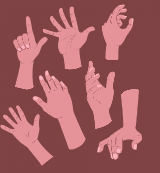 hand signs icons brown decor cartoon design