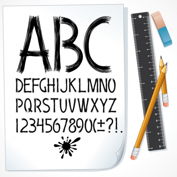 education banner handdrawn alphabet ruler pencil eraser icons