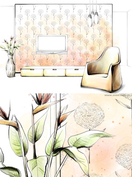 handdrawn style interior decoration psd layered images 12