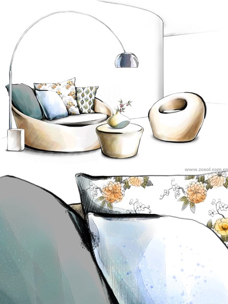 handdrawn style interior decoration psd layered images 15