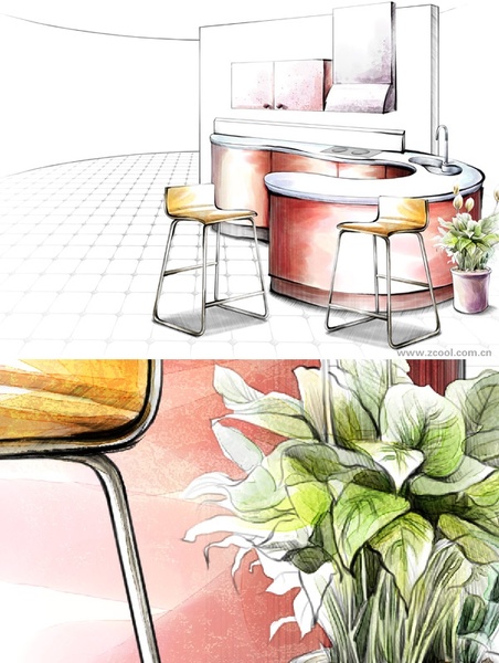handdrawn style interior decoration psd layered images 19 